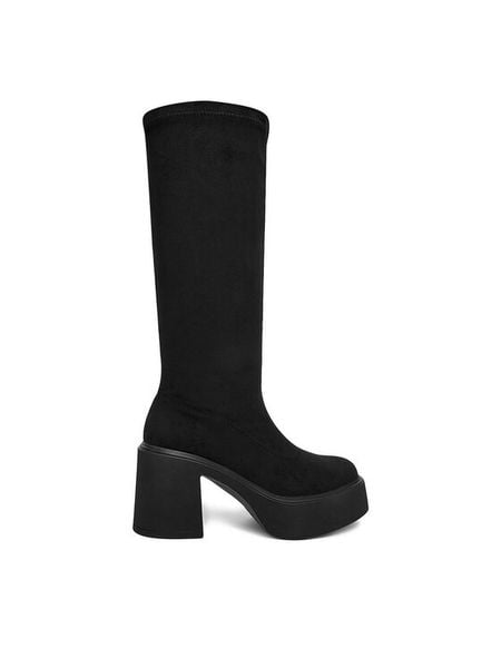 DeeZee Kozaki CEO-XT123456 Czarny. Czarne kozaki damskie DeeZee, z materiału, bez obcasa, na słupku. Za 149.99 zł.