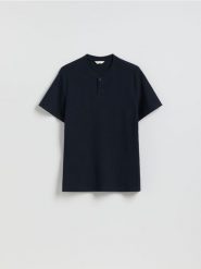 T-shirt henley regular fit - granatowy. Niebieskie t-shirty męskie Reserved, l, bez wzorów, z bawełny, bez kołnierzyka. Za 69.99 zł.