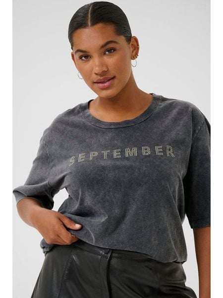 KAFFE curve Koszulka "Serina" w kolorze szarym rozmiar: L. Szare bluzki damskie KAFFE curve, l, bez wzorów, z bawełny, bez kołnierzyka, bez ramiączek. Za 86.99 zł.