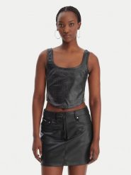 Adidas Top Pleather KE5041 Czarny Slim Fit. Czarne topy damskie Adidas, bez wzorów, ze skóry, bez kołnierzyka. Za 349.99 zł.