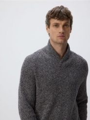 Sweter z dekoltem V - ciemnoszary. Szare swetry męskie Reserved, l, bez wzorów, z bawełny, bez kołnierzyka. Za 129.99 zł.