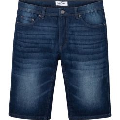 Bermudy dżinsowe ze stretchem i wzmocnionym krokiem, Regular Fit. Niebieskie szorty męskie bonprix, bez wzorów, z jeansu. Za 79.99 zł.
