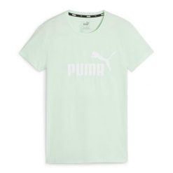 Koszulka damska PUMA ESS Logo Tee. Zielone bluzki sportowe damskie Puma, xs, z bawełny, bez kołnierzyka, bez ramiączek. Za 87.99 zł.