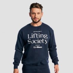 Bluza męska fitness bez kaptura oversize Nightfall Lifting Society. Niebieskie bluzy sportowe męskie GYMBEAM, bez wzorów, z bawełny, klasyczne, bez kołnierzyka, bez ramiączek. Za 123.90 zł.