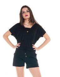 Damski T-shirt Cristal Shine o niskim kroju. Czarne t-shirty damskie LEONE 1947 APPAREL, l, bez wzorów, z bawełny, bez kołnierzyka. Za 84.16 zł.