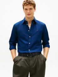 Tommy Hilfiger koszula casual z lnem Mężczyźni Regular Fit len niebieski, L. Niebieskie koszule męskie Tommy Hilfiger, l, bez wzorów, z bawełny, bez kołnierzyka, bez ramiączek. Za 379.95 zł.