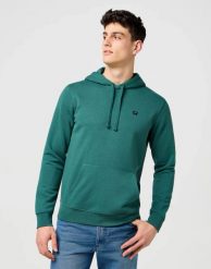 MESKA BLUZA WRANGLER SIGN OFF HOODIE BISTRO GREEN 112371458. Zielone bluzy z kapturem męskie Wrangler, xl. Za 189.99 zł.