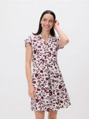 Wzorzysta sukienka mini - bordowy. Czerwone sukienki damskie Reserved, na co dzień, l, bez wzorów, z bawełny, bez kołnierzyka, bez ramiączek, mini, proste. Za 139.99 zł.