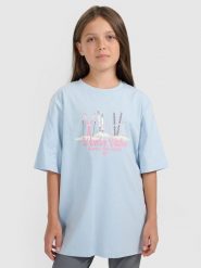 T-shirt loose з принтом дівочий - синій. Koszulki dziewczęce 4f, bez wzorów, bez kołnierzyka. Za 549.90 zł.