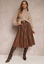 Brązowa Spódnica Plisowana z Imitacji Skóry Fayahe. Brązowe spódniczki damskie Renee, l, bez wzorów, ze skóry, biznesowe, midi, koszulowe. Za 149.99 zł.