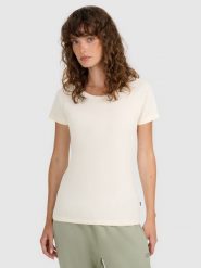 4F T-shirt regular z prążkowanej dzianiny damski - biały XXL. Białe t-shirty damskie 4f, xs, bez wzorów, z bawełny, bez kołnierzyka. W wyprzedaży za 39.99 zł.