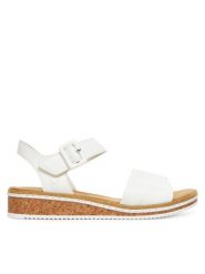 Rieker Sandały CEO-V3691-80 Biały. Białe sandały damskie Rieker, bez wzorów, ze skóry, bez obcasa, na płaskiej podeszwie. Za 289.99 zł.