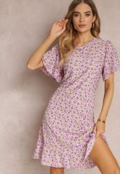 Fioletowa Sukienka Midi o Pudełkowym Kroju w Kwiaty Kimbr. Fioletowe sukienki damskie Renee, l, bez wzorów, bez kołnierzyka, bez ramiączek, midi. W wyprzedaży za 38.49 zł.