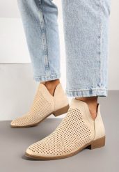 Beżowe Płaskie Botki Vices z Wycięciem Felilia. Brązowe botki damskie Born2be, z jeansu, eleganckie, bez obcasa, na płaskiej podeszwie, bez zapięcia. Za 84.99 zł.