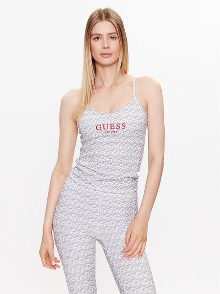 Guess Top V3YP14 MC03W Biały Slim Fit. Białe topy damskie Guess, m, z aplikacjami, z syntetyku, bez kołnierzyka. Za 259.99 zł.