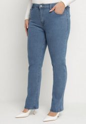 Niebieskie Jeansy z Wysokim Stanem Regular z Bawełną Olsemi. Niebieskie jeansy damskie Born2be, z podwyższonym stanem, plus size. Za 59.99 zł.