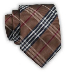Krawat Alties (7 cm) - Brązowy w Kratę. Brązowe krawaty i muchy męskie Alties, bez wzorów, z tkaniny, eleganckie. Za 49.00 zł.