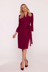 Elegancka sukienka ołówkowa kopertowa z wiązaniem bordowa. Czerwone sukienki damskie Stylove, do pracy, l, bez wzorów, biznesowe, bez kołnierzyka, bez ramiączek, kopertowe. Za 449.00 zł.