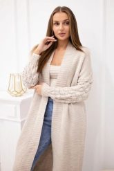 Sweter z bąbelkami na rękawie beżowy. Brązowe swetry klasyczne damskie KESI, l, z wełny, bez kołnierzyka, plus size. Za 198.65 zł.