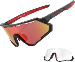Okulary rowerowe z wymiennymi soczewkami polaryzacyjnymi i fotochromowymi. Czarne okulary przeciwsłoneczne męskie ROCKBROS, z materiału. Za 151.60 zł.