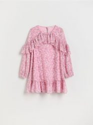 Sukienka w kwiaty - wielobarwny. Sukienki dziewczęce Reserved, bez wzorów, z tkaniny, bez ramiączek. W wyprzedaży za 39.99 zł.