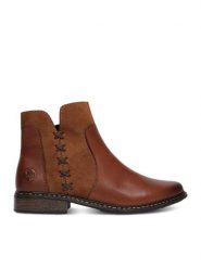 Rieker Botki CEO-Z4951-24 Brązowy. Brązowe botki damskie Rieker, ze skóry, bez obcasa, na płaskiej podeszwie, bez zapięcia. Za 389.99 zł.