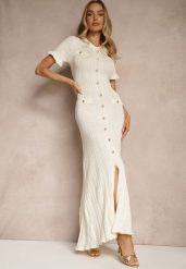 Beżowa Taliowana Sukienka z Wiskozy z Ozdobnymi Guzikami Taliette. Brązowe sukienki damskie Renee, na co dzień, na lato, bez wzorów, z wiskozy, eleganckie, bez kołnierzyka, bez ramiączek, maxi, dopasowane. W wyprzedaży za 125.99 zł.