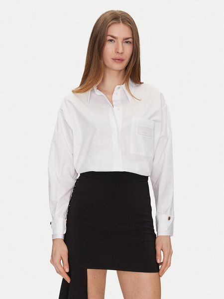 Elisabetta Franchi Koszula CA-092-51E2-V380 Biały Regular Fit. Białe koszule damskie Elisabetta Franchi, bez wzorów, z bawełny, bez kołnierzyka, bez ramiączek. Za 859.00 zł.