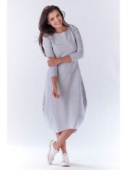 Awama Sukienka w kolorze szarym rozmiar: L/XL. Szare sukienki damskie Awama, l, bez wzorów, z asymetrycznym kołnierzem, bez ramiączek, midi, asymetryczne. Za 140.86 zł.
