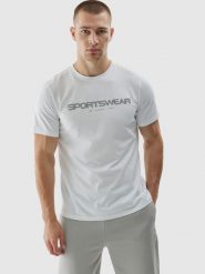 4F T-shirt regular z nadrukiem męski - biały XL. Białe t-shirty męskie 4f, m, bez wzorów, z bawełny, bez kołnierzyka. W wyprzedaży za 29.99 zł.
