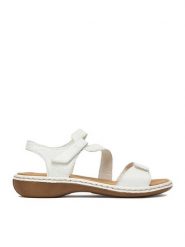 Rieker Sandały CEO-659C7-80 Biały. Białe sandały damskie Rieker, bez wzorów, ze skóry, bez obcasa, na płaskiej podeszwie. Za 319.99 zł.