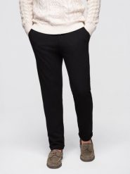 Męskie spodnie z dzianiny pique z regulacją w pasie – czarne V2 - Rozmiar: XXL. Czarne spodnie materiałowe męskie Ombre Clothing, bez wzorów, z dzianiny, eleganckie. Za 299.99 zł.