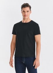 PAKO LORENTE – Czarny t-shirt męski. Czarne t-shirty męskie Pako Lorente, m, bez wzorów, z bawełny, bez kołnierzyka. Za 119.99 zł.