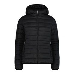 Kurtka z ociepleniem zapinana na zamek błyskawiczny z odpinanym kapturem Sorona. Czarne kurtki damskie CMP, bez wzorów, z puchu. Za 435.50 zł.