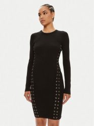 MICHAEL Michael Kors Sukienka dzianinowa Ribbed Stretch Knit Lace-Up MT482FQ5ZV Czarny Slim Fit. Czarne sukienki damskie MICHAEL Michael Kors, m, bez wzorów, z dzianiny, bez kołnierzyka, bez ramiączek. Za 649.99 zł.