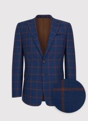 PAKO LORENTE – Granatowa casualowa marynarka męska w rudą kratę. Brązowe marynarki męskie Pako Lorente, bez wzorów, z wełny. Za 399.99 zł.