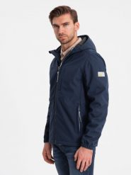 Kurtka męska SOFTSHELL z polarowym środkiem - granatowy V5 OM-JANP-0137 - M. Niebieskie kurtki męskie Ombre Clothing, m, bez wzorów, z elastanu, bez kaptura. Za 173.99 zł.
