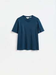 T-shirt regular z bawełny merceryzowanej - morski. Zielone t-shirty męskie Reserved, l, bez wzorów, z bawełny, bez kołnierzyka. Za 99.99 zł.