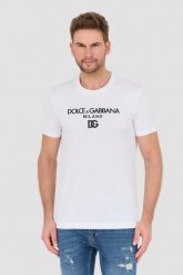 DOLCE AND GABBANA Biały t-shirt. Białe t-shirty męskie Dolce and Gabbana, m, bez wzorów, bez kołnierzyka. W wyprzedaży za 1,649.99 zł.
