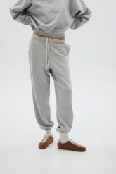 Spodnie typu jogger w kolorze LIGHT GREY MELANGE - COOL-M. Szare spodnie materiałowe damskie Marsala, bez wzorów, z bawełny, eleganckie. Za 259.90 zł.