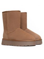 Gooce Skórzane kozaki zimowe "Logan" w kolorze jasnobrązowym rozmiar: 40. Brązowe kozaki damskie Gooce, ze skóry, bez obcasa, na platformie. Za 217.99 zł.