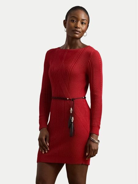 LAUREN RALPH LAUREN Sukienka dzianinowa 200971346001 Czerwony Slim Fit. Czerwone sukienki damskie Lauren Ralph Lauren, m, bez wzorów, z bawełny, bez kołnierzyka, bez ramiączek. Za 1,259.00 zł.