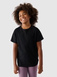 4F T-shirt gładki dziewczęcy - czarny 128 (7-8 lat). Czarne koszulki dziewczęce 4f, bez wzorów, z bawełny, bez ramiączek. Za 29.99 zł.