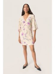 Soaked in Luxury Sukienka w kolorze kremowo-fioletowym rozmiar: XL. Brązowe sukienki damskie Soaked in Luxury, na co dzień, s, bez wzorów, z wiskozy, klasyczne, bez kołnierzyka, bez ramiączek, mini, proste. Za 165.99 zł.