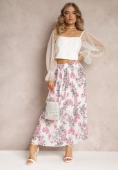 Biała Spódnica Ozdobiona Plisami z Gumką w Pasie i Elastyczną Podszewką Vislo. Białe spódniczki damskie Renee, na lato, bez wzorów, boho, maxi, rozkloszowane. Za 54.99 zł.