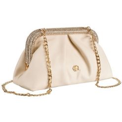 Beżowa kopertówka damska ze skóry ekologicznej zawieszona na łańcuszku - Rovicky. Brązowe torebki wieczorowe ROVICKY, bez wzorów, ze skóry ekologicznej, wizytowe, bez kołnierzyka, bez ramiączek. Za 97.99 zł.