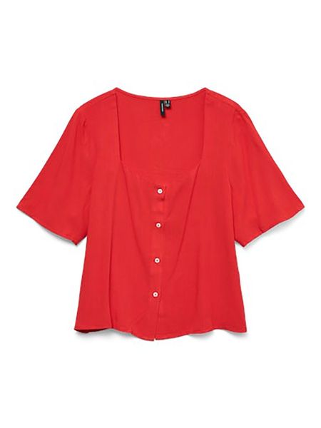 Vero Moda Bluzka w kolorze czerwonym rozmiar: XL. Czerwone bluzki damskie Vero Moda, s, bez wzorów, z wiskozy, klasyczne, bez kołnierzyka, bez ramiączek. Za 70.24 zł.