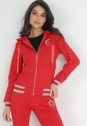 Czerwona Bluza z Kapturem Haftowaną Naszywką i Błyszczącą Nitką Linah. Czerwone bluzy z kapturem damskie Born2be, xs. Za 59.99 zł.