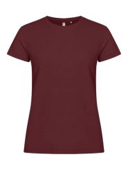 Clique Basic-T Women dopasowany T-shirt z bawełny – burgundy. Czerwone t-shirty damskie CLIQUE, xs, bez wzorów, z bawełny, bez kołnierzyka. Za 99.77 zł.