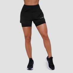 Szorty damskie do biegania 2w1 Pulse. Czarne szorty damskie GYMBEAM, bez wzorów, z elastanu. Za 129.90 zł.